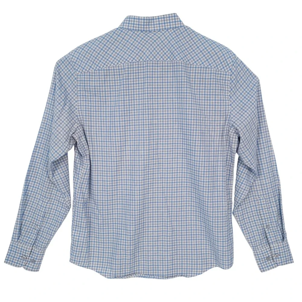 UNTUCKit Button-Down Mens Large Blue Grey Gingham Slim Fit Cotton Shirt